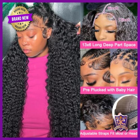 30 Inch Deep Wave Lace Front Wig Human Hair 200 Density 13x6 HD Glueless